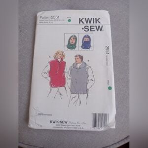 Kwik Sew Sewing Pattern 2551 Men's Women's Unisex Vest XS-XL Hood S & L